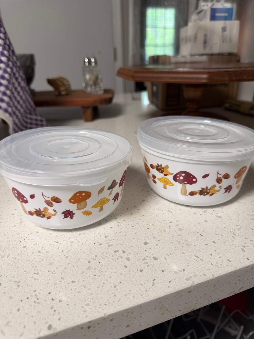 White Mushroom Pattern Storage Bowls with Lids - Set of 2